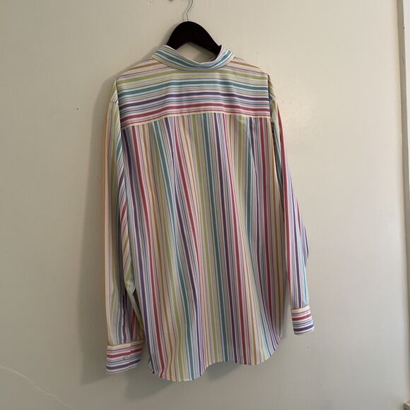 FOXCROFT Meghan No Iron Pinpoint Long Sleeve Shirt, Rainbow Pastel Stripe- 16 - Picture 10 of 11